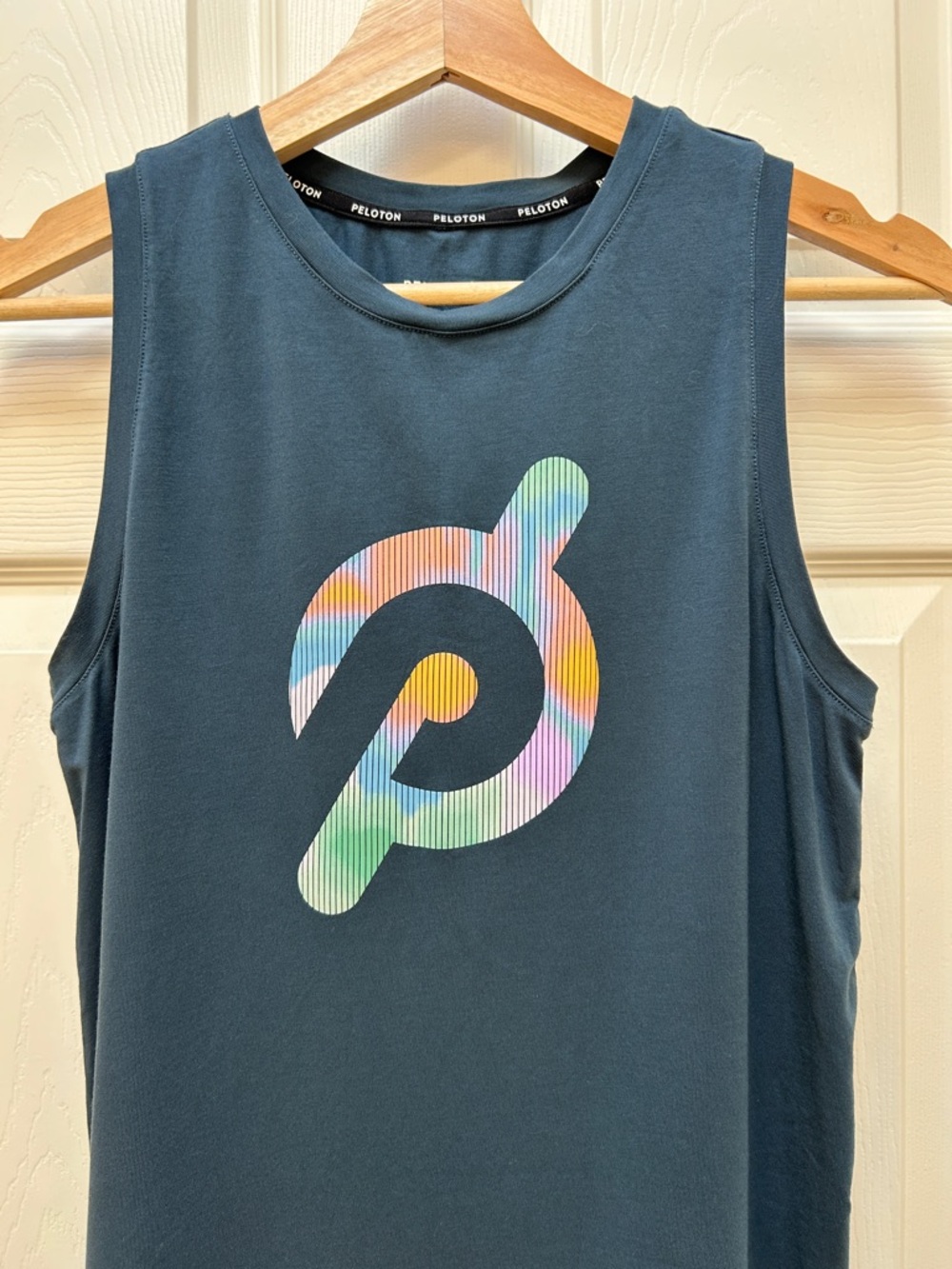 Peloton Women's Dark Teal Muscle Tank with Rainbow Logo